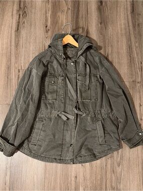American Eagle Outfitters Green Jacket Cotton 100% Jacket Utility Hooded Pockets